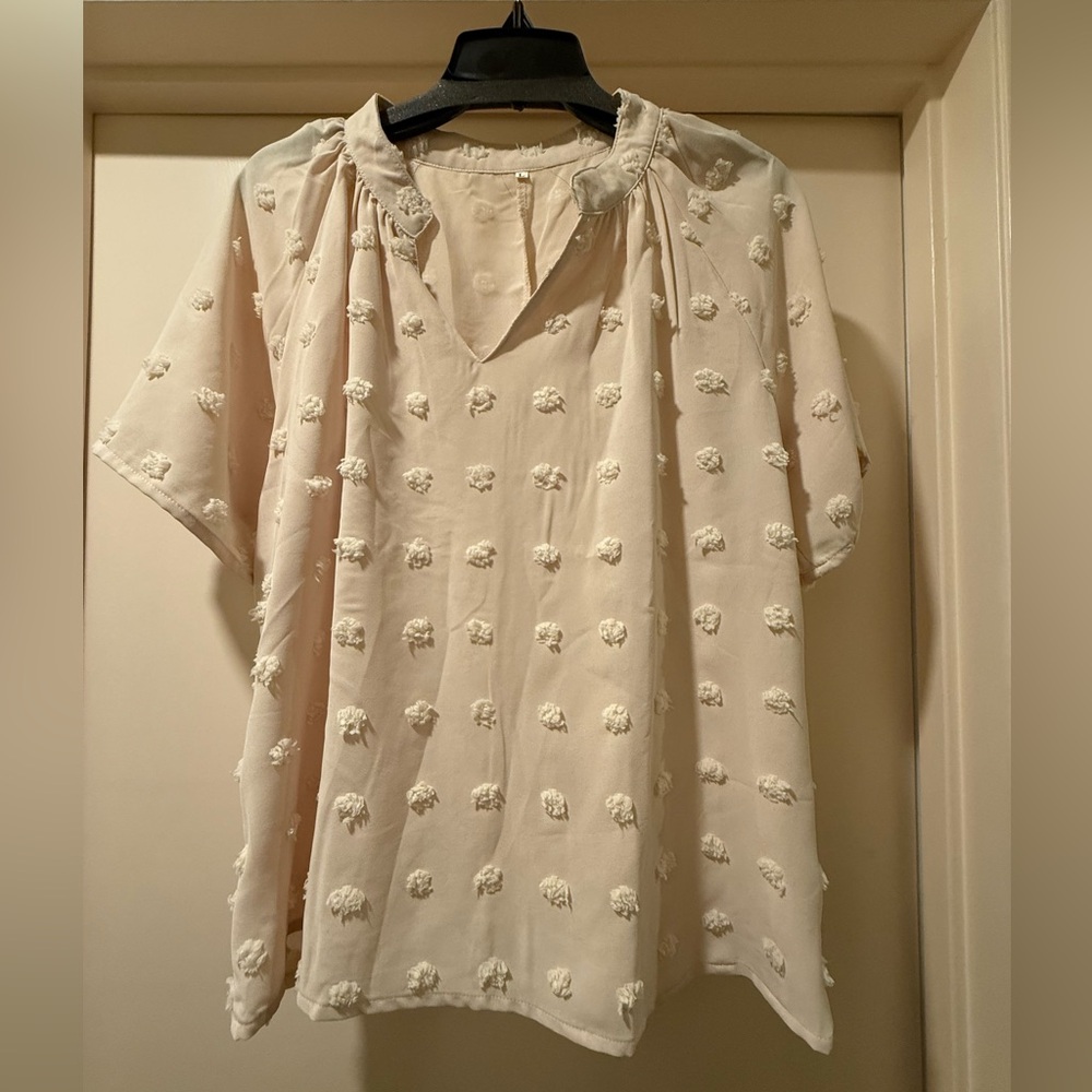 Cream Textured Short Sleeve Blouse